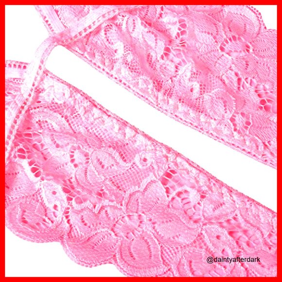 Deep V Lace Teddy with Strappy Detail and Hook Back Closure - Picture 6 of 6